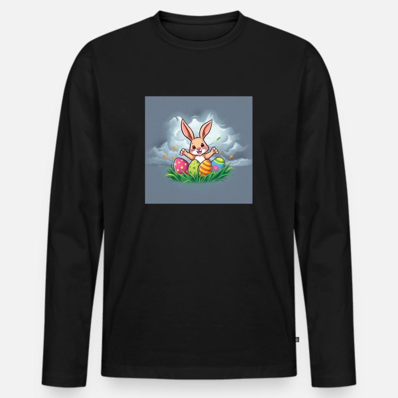 Fluffy Bunny & Happy Easter - Männer Premium Bio Langarmshirt - Schwarz
