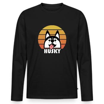 Husky Retro - Men's Premium Organic Long Sleeve Shirt - black - Front - Nico (187cm)