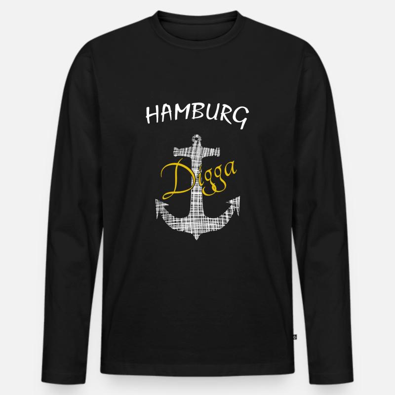 Anker Hamburg Digga - Männer Premium Bio Langarmshirt - Schwarz