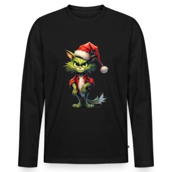 Katze Weihnachten Weihnachtselfe Geschenke Mütze - Männer Premium Bio Langarmshirt - Schwarz - Vorne - Nico (187cm)