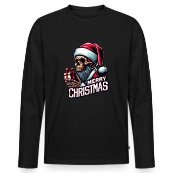 Crâne de Père Noël effrayant avec colis - T-shirt manches longues Premium bio Homme - noir - Devant - Nico (187cm)