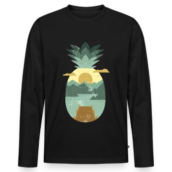Vintage fruits tropicaux - ananas - T-shirt manches longues Premium bio Homme - noir - Devant - Nico (187cm)