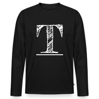 Riesen-T-Buchstabe - von Hand (weiß) - Männer Premium Bio Langarmshirt - Schwarz - Vorne - Nico (187cm)