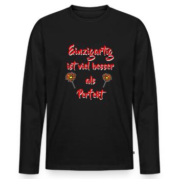 Spruch Einzigartig - Mut Freundschaft - Männer Premium Bio Langarmshirt - Schwarz - Vorne - Nico (187cm)