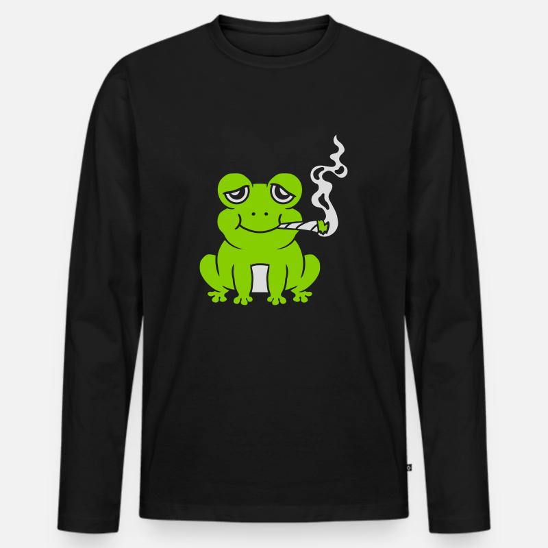 Weed Joint Frosch bekifft - Männer Premium Bio Langarmshirt - Schwarz