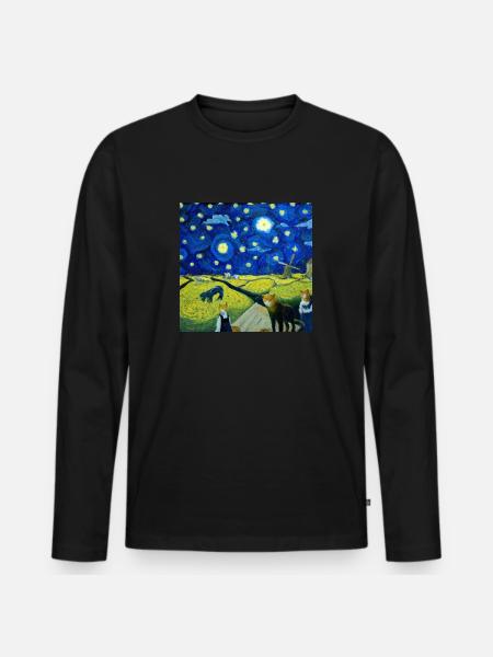 Gatti nella "notte stellata" - Maglia a manica lunga ecologica premium da uomo - nero