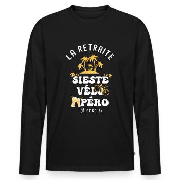 Velo humour retraite sieste vélo apéro - T-shirt manches longues Premium bio Homme - noir - Devant - Nico (187cm)
