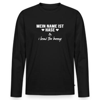 Name ist Hase "Meister Lampe-Schlappohr" Hasenohr - Männer Premium Bio Langarmshirt - Schwarz - Vorne - Nico (187cm)