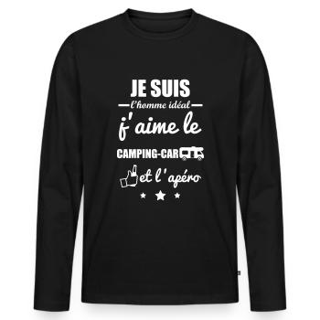 Homme idéal Camping car, camping-cartiste - T-shirt manches longues Premium bio Homme - noir - Devant - Nico (187cm)