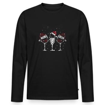 Christmas Wine Shirt - Men's Premium Organic Long Sleeve Shirt - black - Front - Nico (187cm)