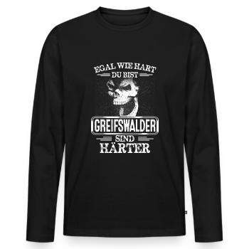 GREIFSWALDER - sind härte - Männer Premium Bio Langarmshirt - Schwarz - Vorne - Nico (187cm)