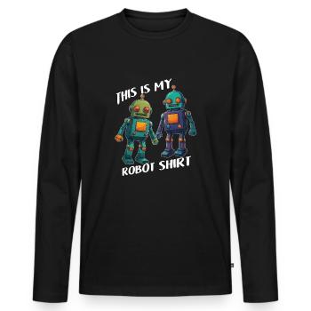 C’est ma chemise de robot deux mignons petits robots - T-shirt manches longues Premium bio Homme - noir - Devant - Nico (187cm)