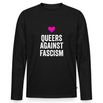 QUEERS AGAINST FASCISM - Männer Premium Bio Langarmshirt - Schwarz - Vorne - Nico (187cm)