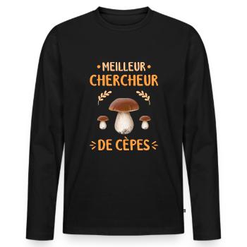 Cèpe Champignon Meilleur Chercheur De Cèpes - T-shirt manches longues Premium bio Homme - noir - Devant - Nico (187cm)