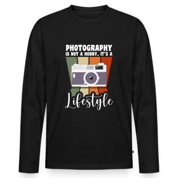 Photographe Photographie Appareil photo numérique - T-shirt manches longues Premium bio Homme - noir - Devant - Nico (187cm)