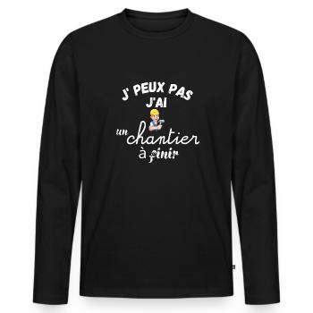 Maçon, je peux pas j'ai un chantier, idée cadeau - T-shirt manches longues Premium bio Homme - noir - Devant - Nico (187cm)