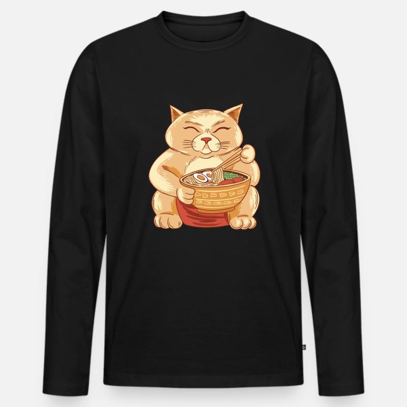 Sumo Katze isstRamen Nudeln - Männer Premium Bio Langarmshirt - Schwarz