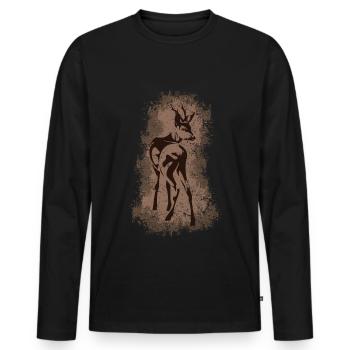 Hirsch - Männer Premium Bio Langarmshirt - Schwarz - Vorne - Nico (187cm)
