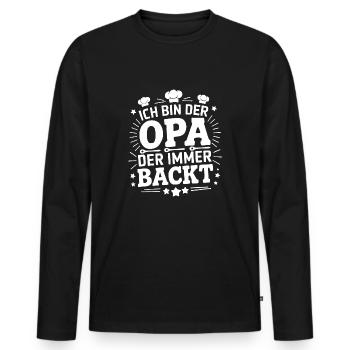Ich bin der Opa der immer backt lustiger Opaspruch - Männer Premium Bio Langarmshirt - Schwarz - Vorne - Nico (187cm)