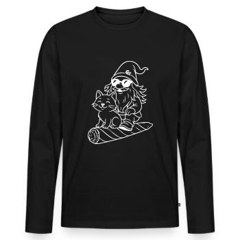 Cooler Zwerg auf fliegendem Joint mit Katze - Männer Premium Bio Langarmshirt - Schwarz - Vorne - Nico (187cm)