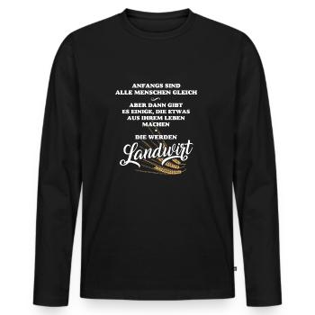 Landwirt-T-Shirt für Männer, Lebensplan f. Bauern - Männer Premium Bio Langarmshirt - Schwarz - Vorne - Nico (187cm)