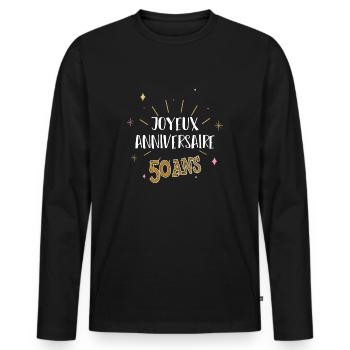 joyeux anniversaire 50 ans cadeau humour - T-shirt manches longues Premium bio Homme - noir - Devant - Nico (187cm)
