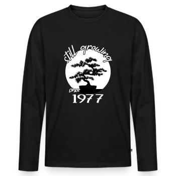 1977 Birthday Bonsai tree "Still growing" Nebari - Men's Premium Organic Long Sleeve Shirt - black - Front - Nico (187cm)