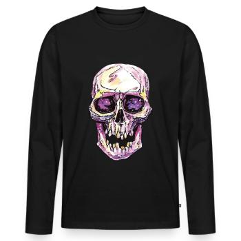 Tête de mort avec couleur violette - T-shirt manches longues Premium bio Homme - noir - Devant - Nico (187cm)