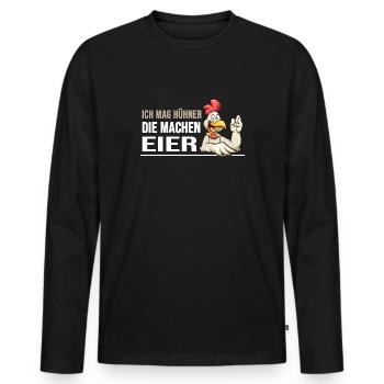 hühner hühnerleben "huhn macht eier" - Männer Premium Bio Langarmshirt - Schwarz - Vorne - Nico (187cm)