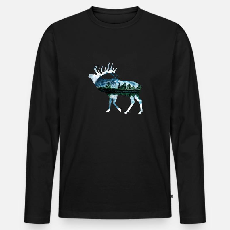 Elch - Männer Premium Bio Langarmshirt - Schwarz