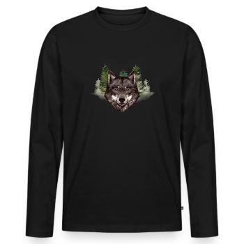 Wolf Grau Wald Wild Wildtier Kreatur - Männer Premium Bio Langarmshirt - Schwarz - Vorne - Nico (187cm)