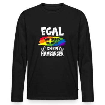 HAMBURG QUEER LGBT HAMBURGER REGENBOGENFAHNE - Männer Premium Bio Langarmshirt - Schwarz - Vorne - Nico (187cm)