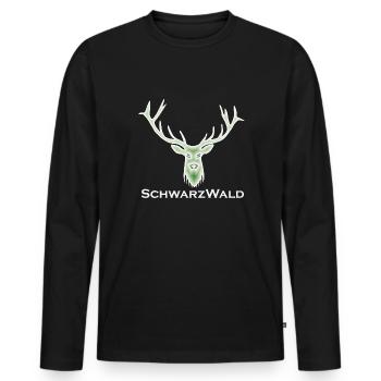Schwarzwald Hirsch - Batik grün - Männer Premium Bio Langarmshirt - Schwarz - Vorne - Nico (187cm)