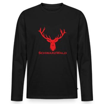 Schwarzwald Hirsch - Uni rot - Männer Premium Bio Langarmshirt - Schwarz - Vorne - Nico (187cm)
