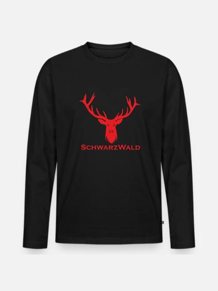 Schwarzwald Hirsch - Uni rot - Männer Premium Bio Langarmshirt - Schwarz