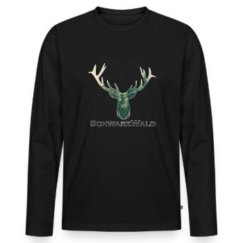 Schwarzwald Hirsch - Wald - Männer Premium Bio Langarmshirt - Schwarz - Vorne - Nico (187cm)