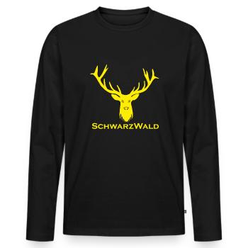 Schwarzwald Hirsch - Uni gelb - Männer Premium Bio Langarmshirt - Schwarz - Vorne - Nico (187cm)