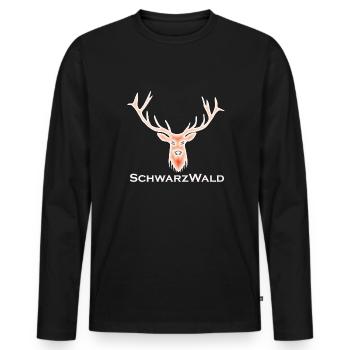 Schwarzwald Hirsch - Batik rot - Männer Premium Bio Langarmshirt - Schwarz - Vorne - Nico (187cm)