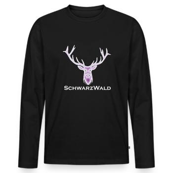 Schwarzwald Hirsch - Batik lila - Männer Premium Bio Langarmshirt - Schwarz - Vorne - Nico (187cm)