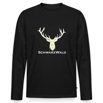 Schwarzwald Hirsch - Batik gelb - Männer Premium Bio Langarmshirt - Schwarz - Vorne - Nico (187cm)