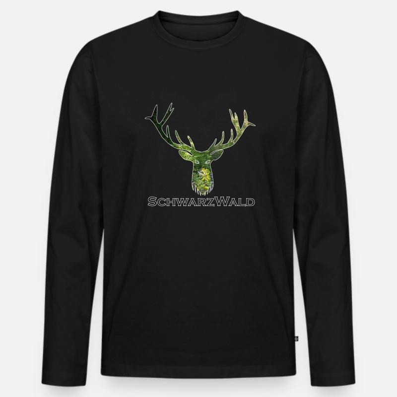 Schwarzwald Hirsch - Wald - Männer Premium Bio Langarmshirt - Schwarz