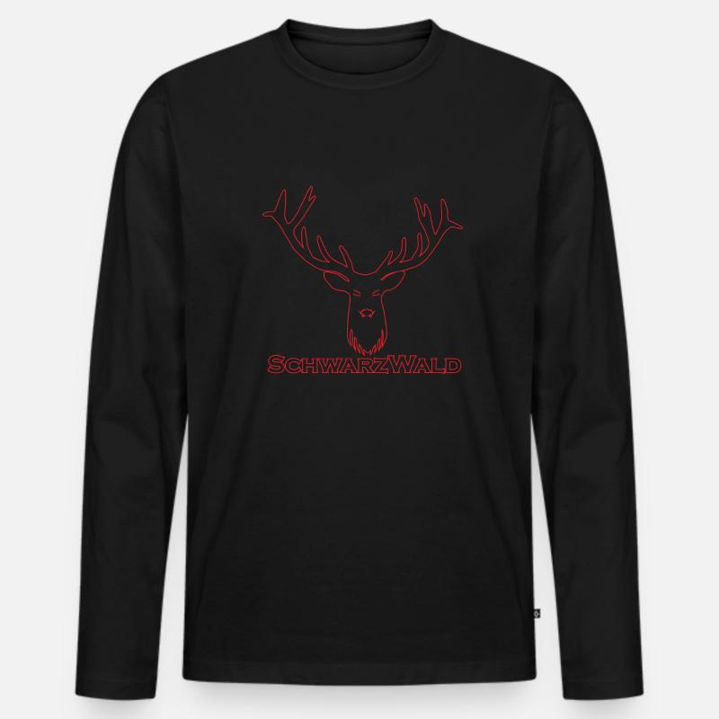 Schwarzwald Hirsch - Rand rot - Männer Premium Bio Langarmshirt - Schwarz