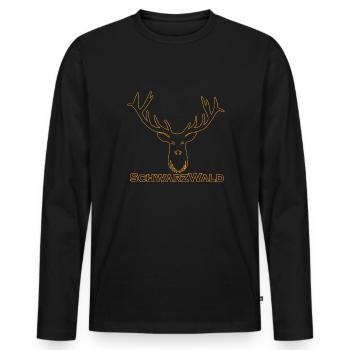 Schwarzwald Hirsch - Rand orange - Männer Premium Bio Langarmshirt - Schwarz - Vorne - Nico (187cm)