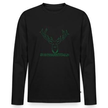 Schwarzwald Hirsch - Rand grün - Männer Premium Bio Langarmshirt - Schwarz - Vorne - Nico (187cm)