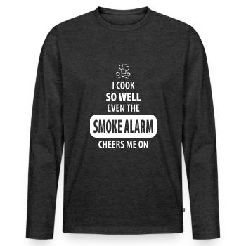 Je cuisine si bien que même le détecteur de fumée m’encourage - T-shirt manches longues Premium bio Homme - anthracite chiné - Devant - Nico (187cm)