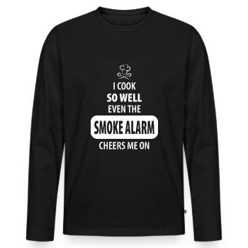 I cook so well even the smoke alarm cheers me on - Männer Premium Bio Langarmshirt - Schwarz - Vorne - Nico (187cm)