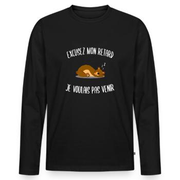 Excusez retard je voulais pas venir - T-shirt manches longues Premium bio Homme - noir - Devant - Nico (187cm)