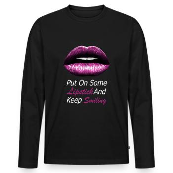lèvres rose baiser bouche rouge à lèvres illustration - T-shirt manches longues Premium bio Homme - noir - Devant - Nico (187cm)