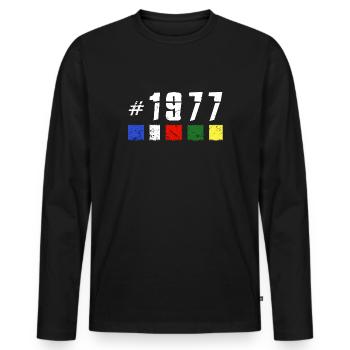 1977 anniversaire rétro vintage anniversaire NOUVEAU TIBET - T-shirt manches longues Premium bio Homme - noir - Devant - Nico (187cm)