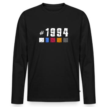 1994 Vintage Anniversaire Rétro Anniversaire « Nouveau Tibet » - T-shirt manches longues Premium bio Homme - noir - Devant - Nico (187cm)